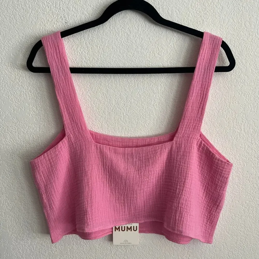 Show Me Your MuMu Pink Linen Tara Crop Top NWT - Picture 4 of 5